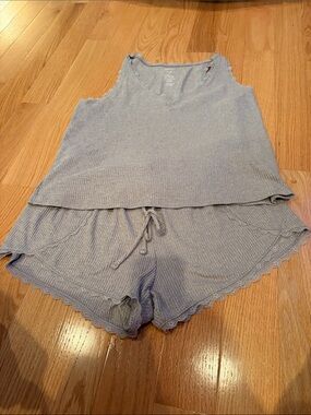 Sonoma Light Blue Ribbed Lace-Trim Tank & Shorts Pajama Set